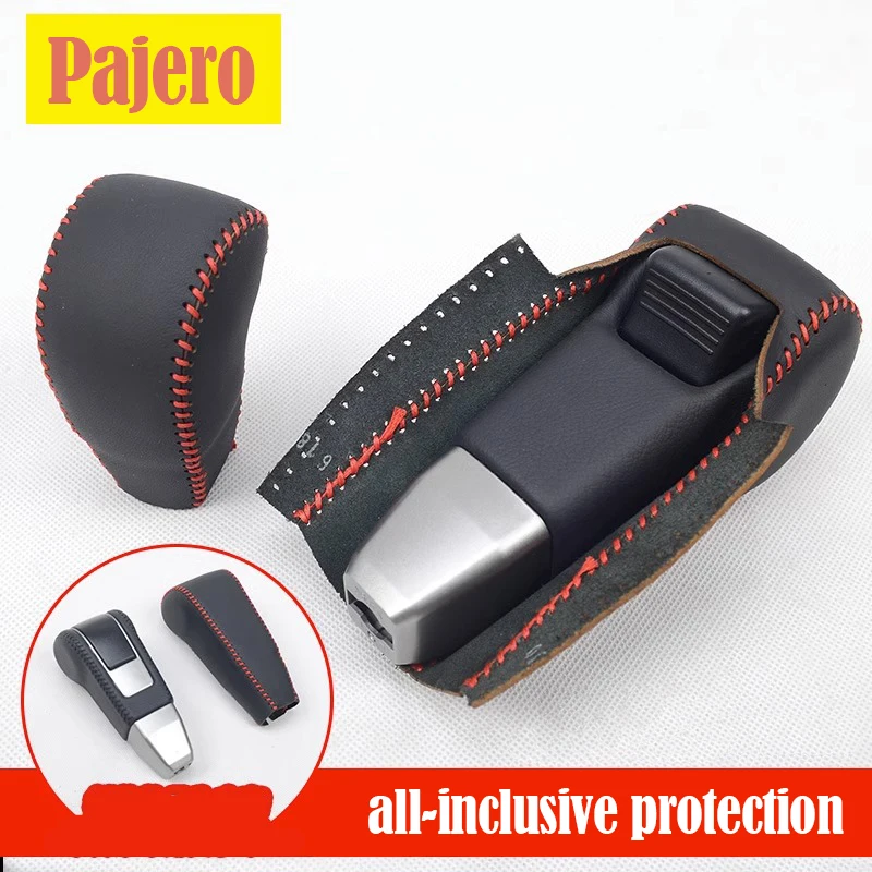 For Mitsubishi Pajero V97 gear handbrake leather cover full package V87V93 genuine leather hand-stitched automatic gear lever co