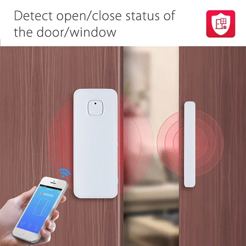 WiFi Smart Door Window Sensor Tuya APP Notification Alerts Home Alarm Security Detector, Compatible with Alexa Google Home