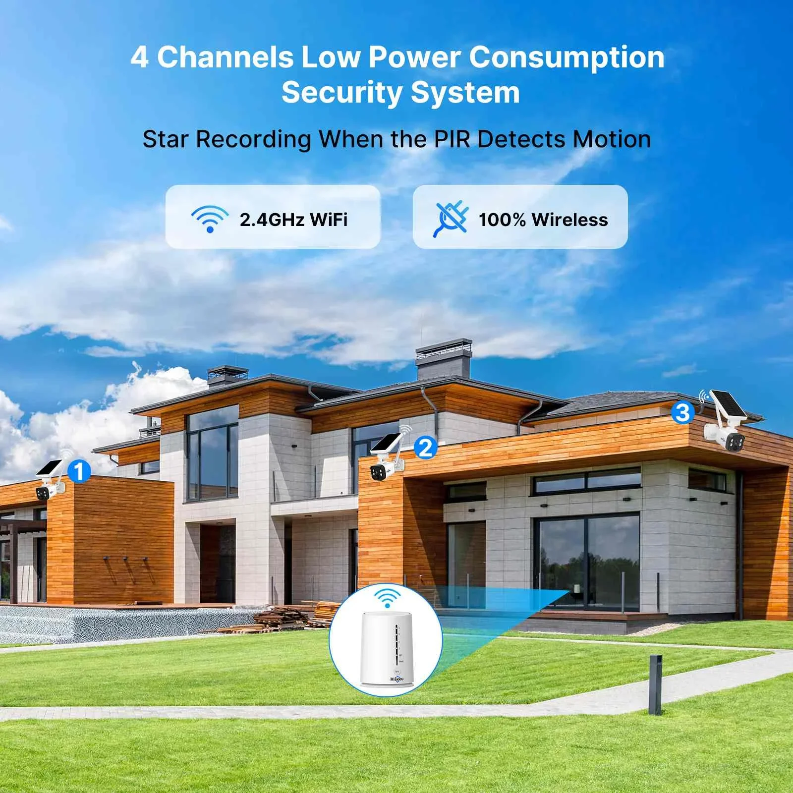 Hiseeu-نظام كاميرا أمان خارجي لاسلكي ، كاميرا شمسية 2K ، خالية من الأسلاك ، تعمل بالبطارية ، كاميرا منزلية ، صوت في اتجاهين ، كشف PIR