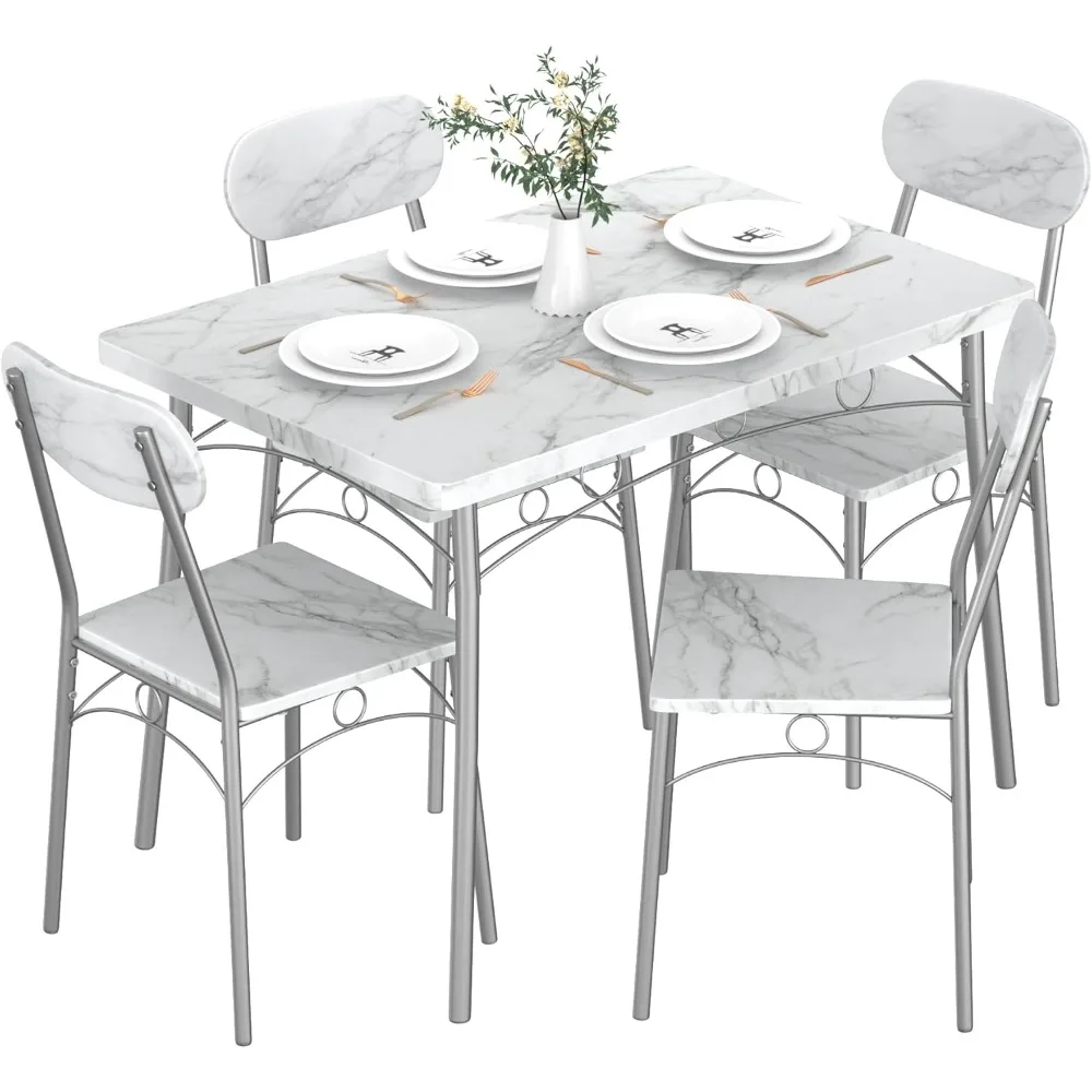 5-Piece Dining Room Table Set, Rectangular Dinette with 4 Chairs for Kitchen, Breakfast Nook, Small Space