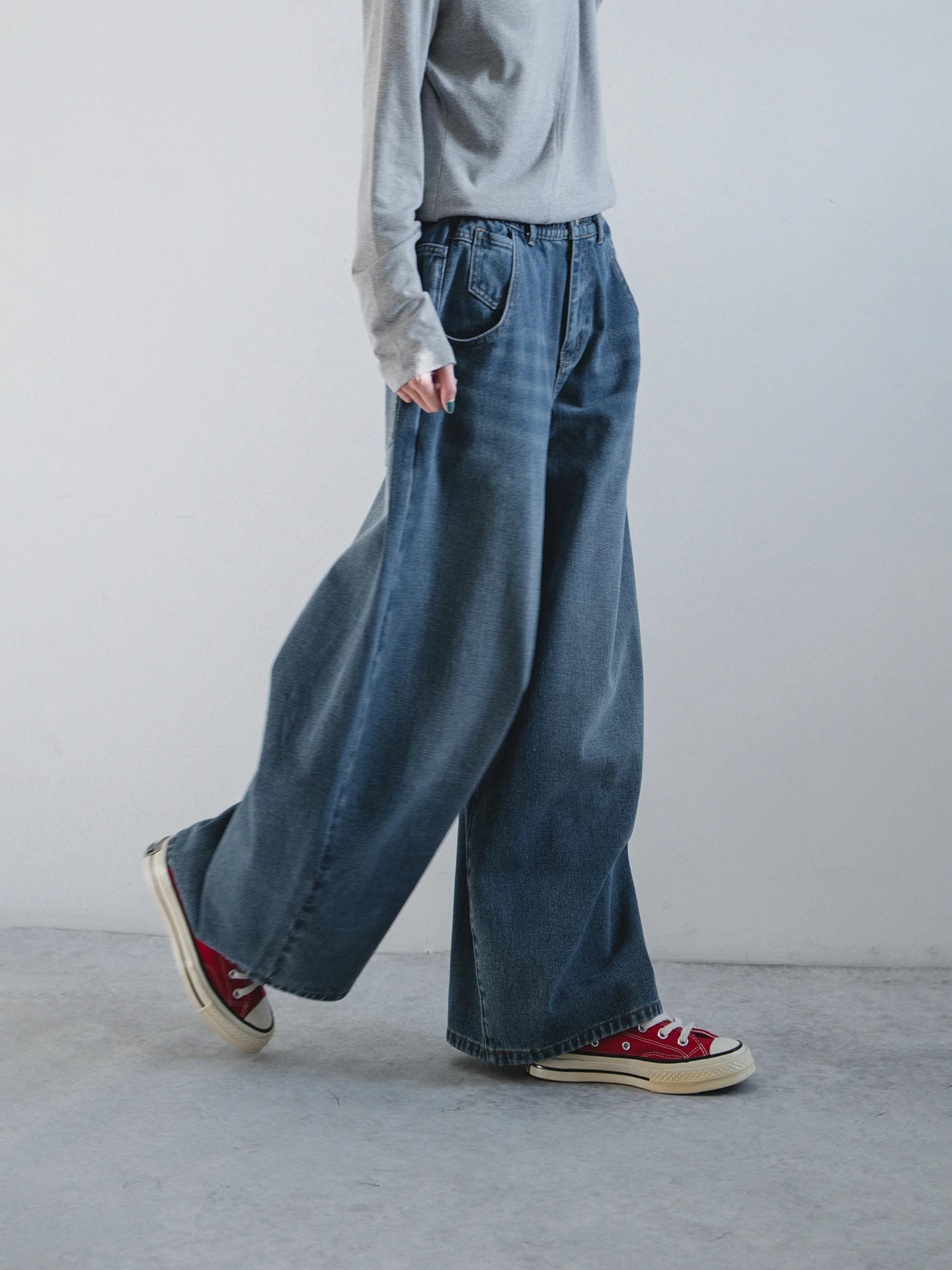 

Waed Denim High Waist Elastic Waist Dad Pants Women's Spring Casual Straight Leg Jeans Breathable Comfortable Cotton Blue