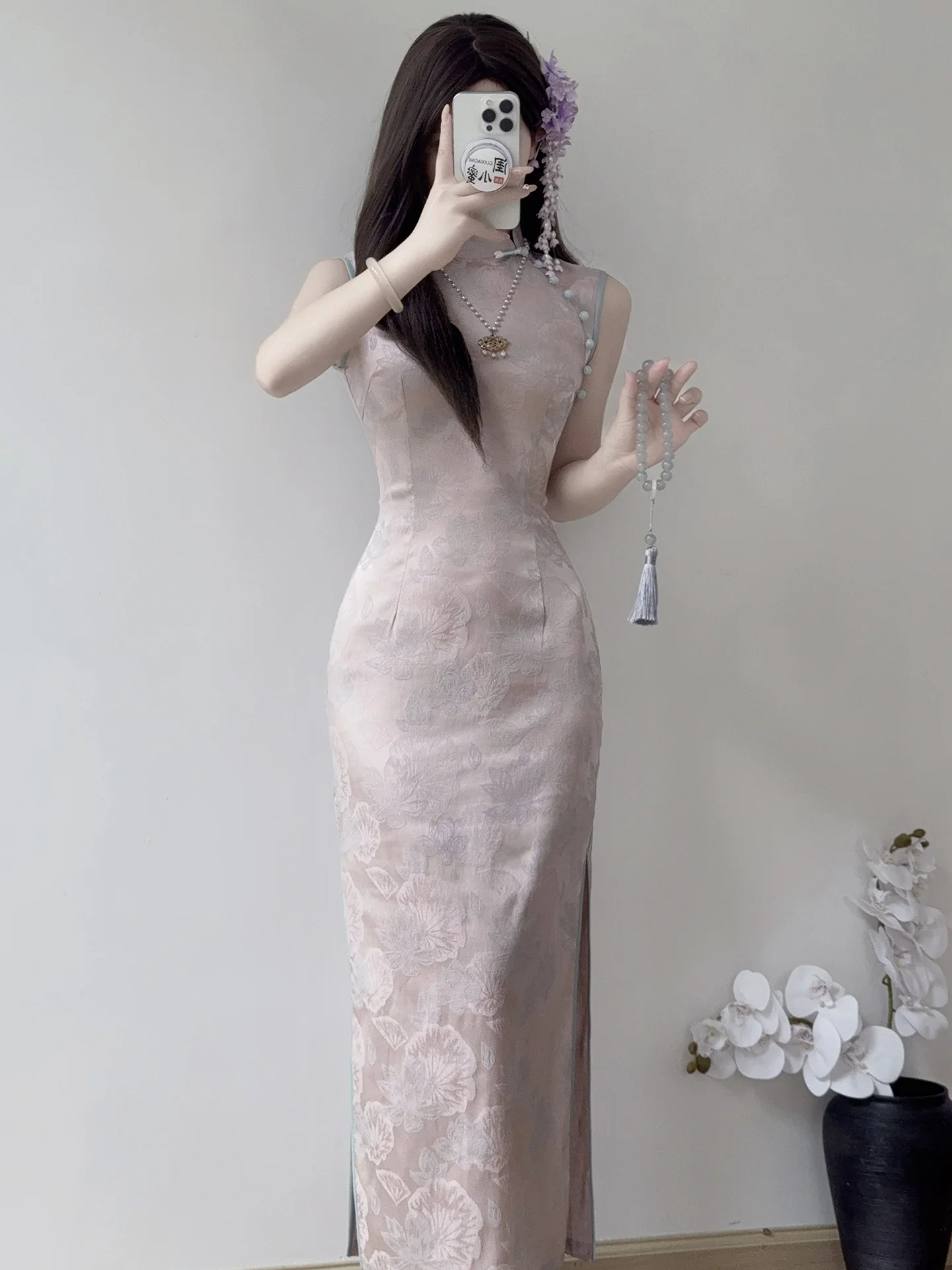 

Pink Engagement Women's Sexy Pure Desire Svel High-End Lightweight Dr Autumn Long Qipao Breathable