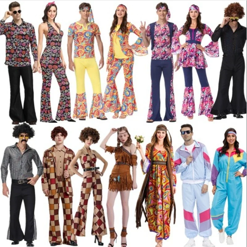 Halloween Role Play Retro 70s Disco Hippie Native Wildman Performance Costume Women's Ethnic Stage Clothing Chinese Production