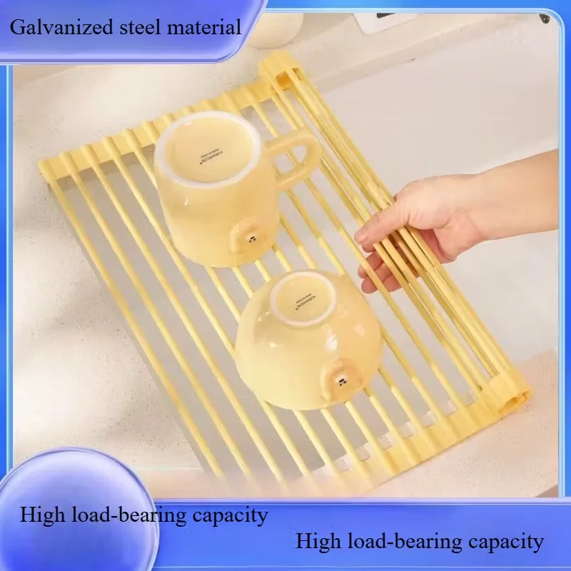 

1pc Kitchen Foldable Draining Rack Cream Style Silicone Tableware Sink Rack Roller Shutter Drainage Basket Kitchen Accessories