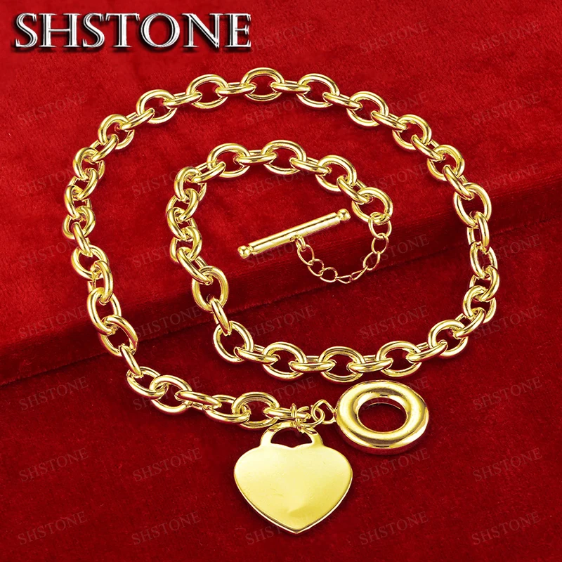 18K Gold 18 Inch Chain Cute Heart Lock Pendant Necklaces For Woman Fashion Party Birthday Gift Wedding Charm Jewelry