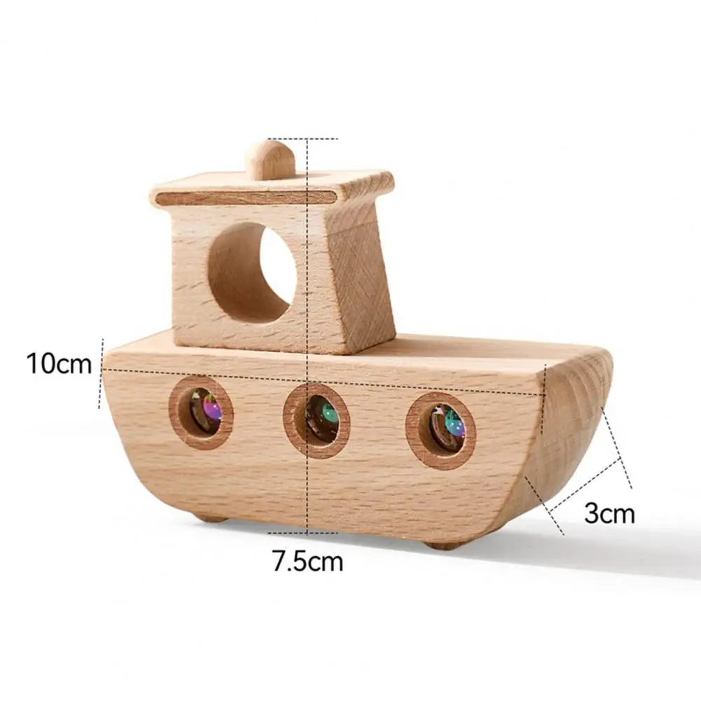 Fine Motor Skills Boat Toy Educational Wooden Rolling Ball Boat Toy for Toddlers Hand Push Boat with Acrylic Beads