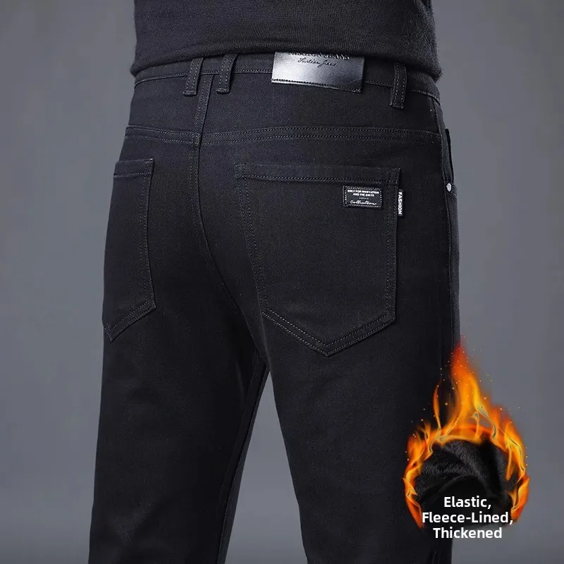 

Thiened Fce прямые джинсы мужская осенне-зимняя рабочая одежда облегающие универсальные теплые длинные брюки повседневные хлопковые молодежные брюки