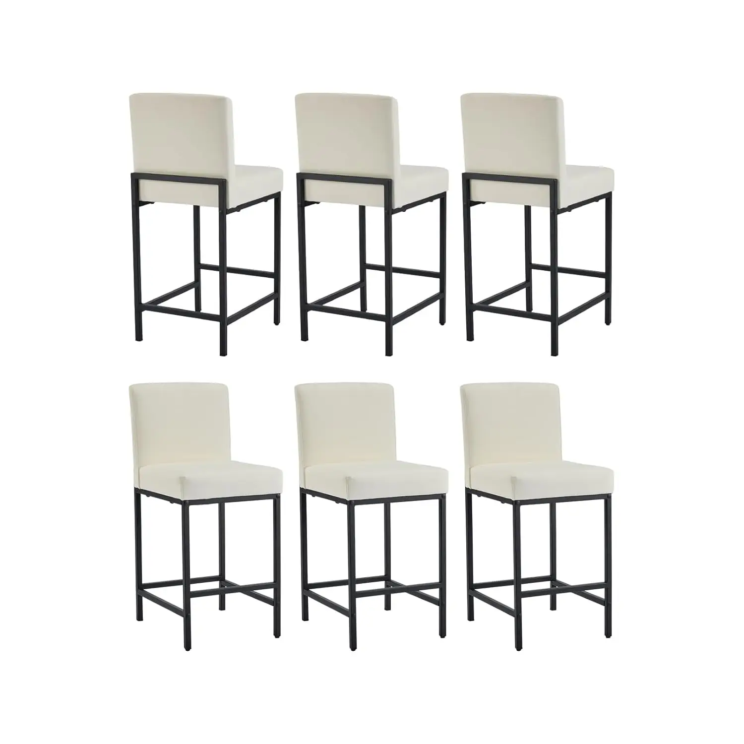 

24'' Counter Height Bar Stools Set of 6 w/ Back, Faux Leather Cushion, Metal Legs, Kitchen Island Home Bar, Beige, Customized