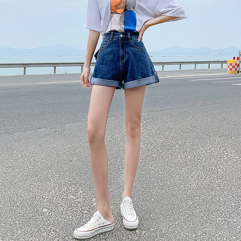 Y2K ريترو فضفاض عادية الأوسط جينس قصير صيف جديد المرأة عالية الخصر الكورية الدنيم السراويل موضة كل مباراة مثير فضفاض الجينز