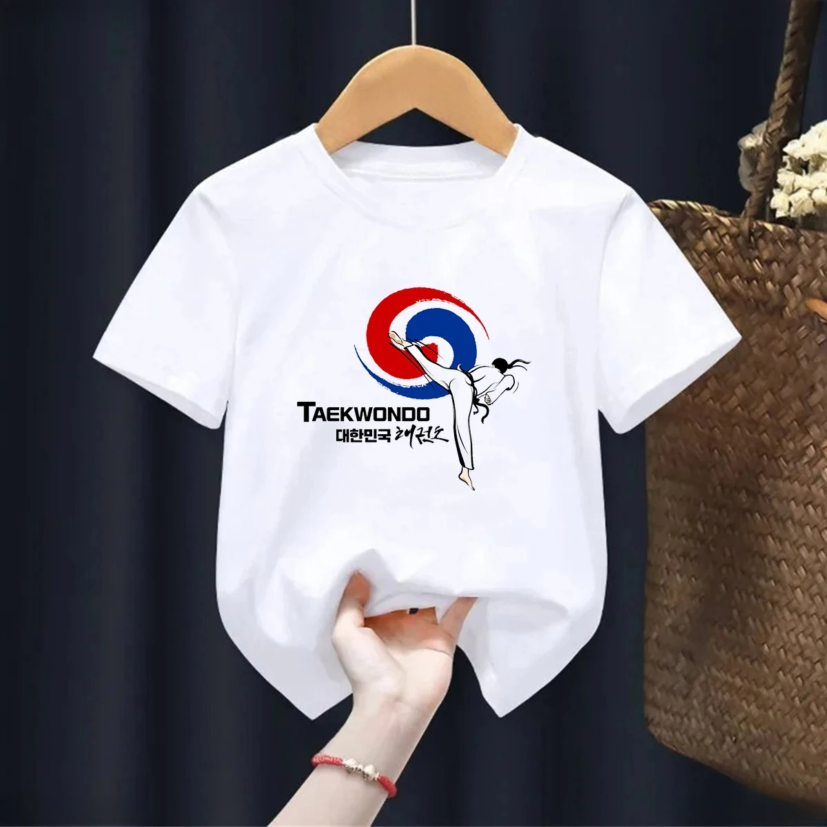 

Newly Style Boys/Girls Tshirt Taekwondo Fighter Korean Martial Art Kick Graphic Print Kids Summer Toddler White Tshirt Tops