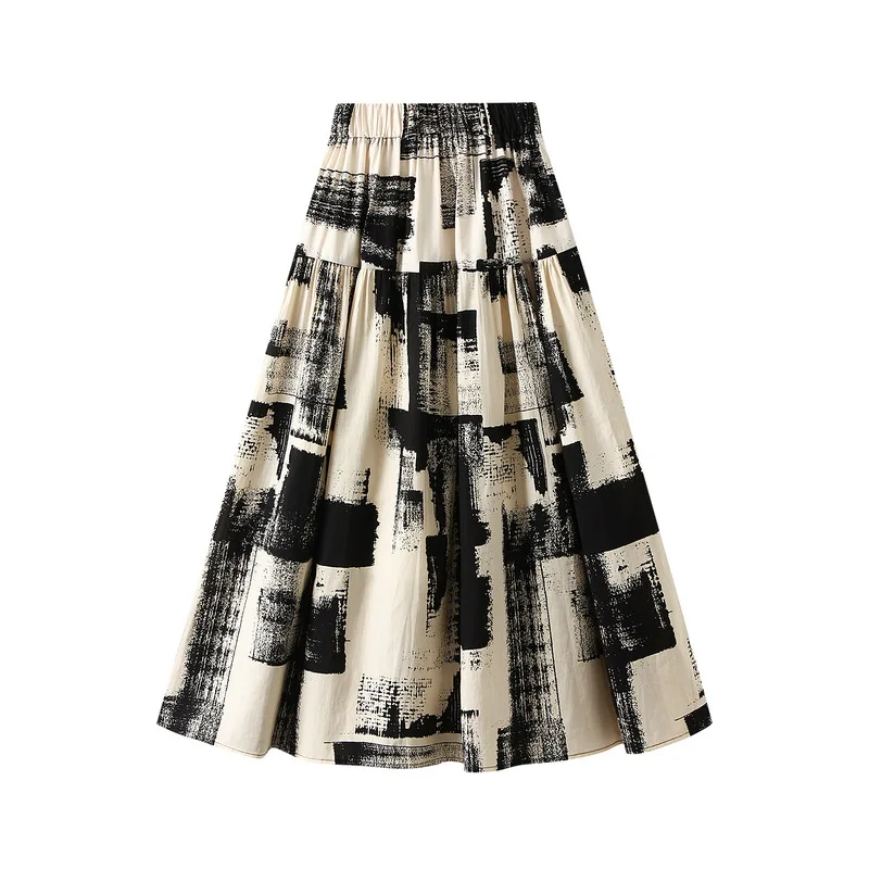 

Spring/Summer Ink Graffiti Print Half Skirt Bohemian A-line Umbrella Skirt Fluffy Mid length Skirt Large Swing Skirt