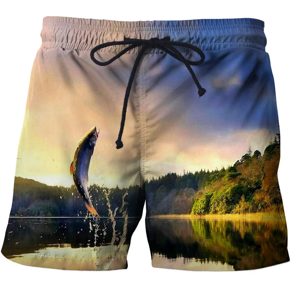 Moda estate pantaloni da spiaggia pantaloncini da bagno 3D surf pantaloncini da surf da uomo pesca paesaggio grafica costume da bagno pantaloni da spiaggia da uomo