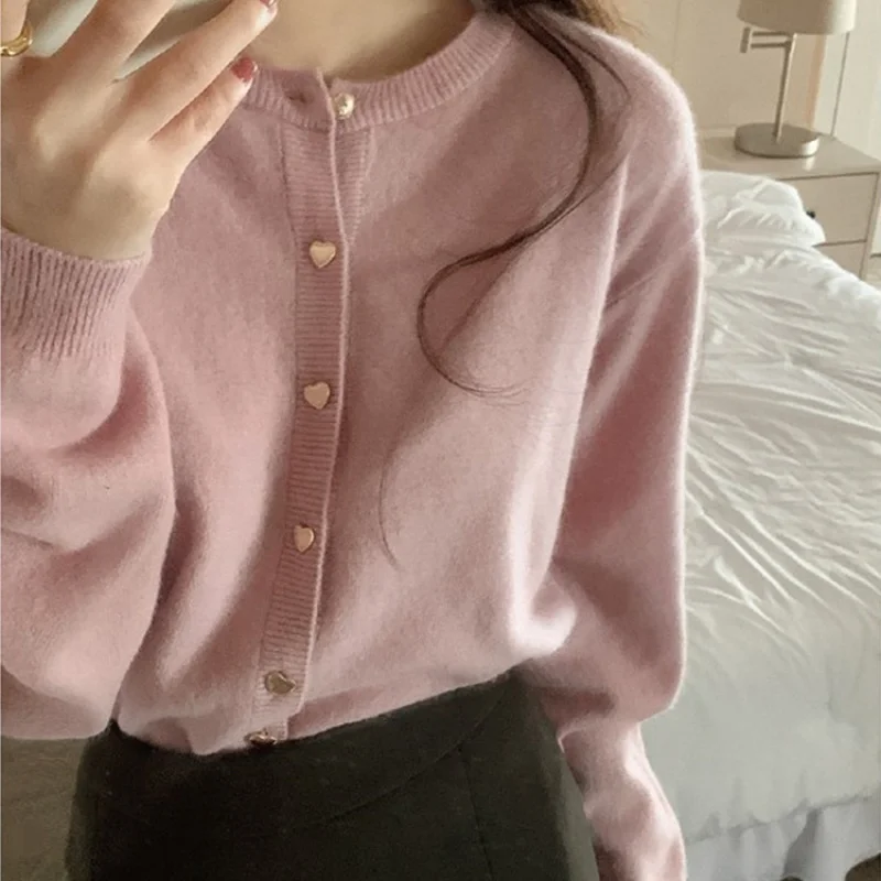 

Pink knitted cardigan autumn and winter, gentle style, faux raccoon fur,high-end feel, short sweater jacket,top for petite women