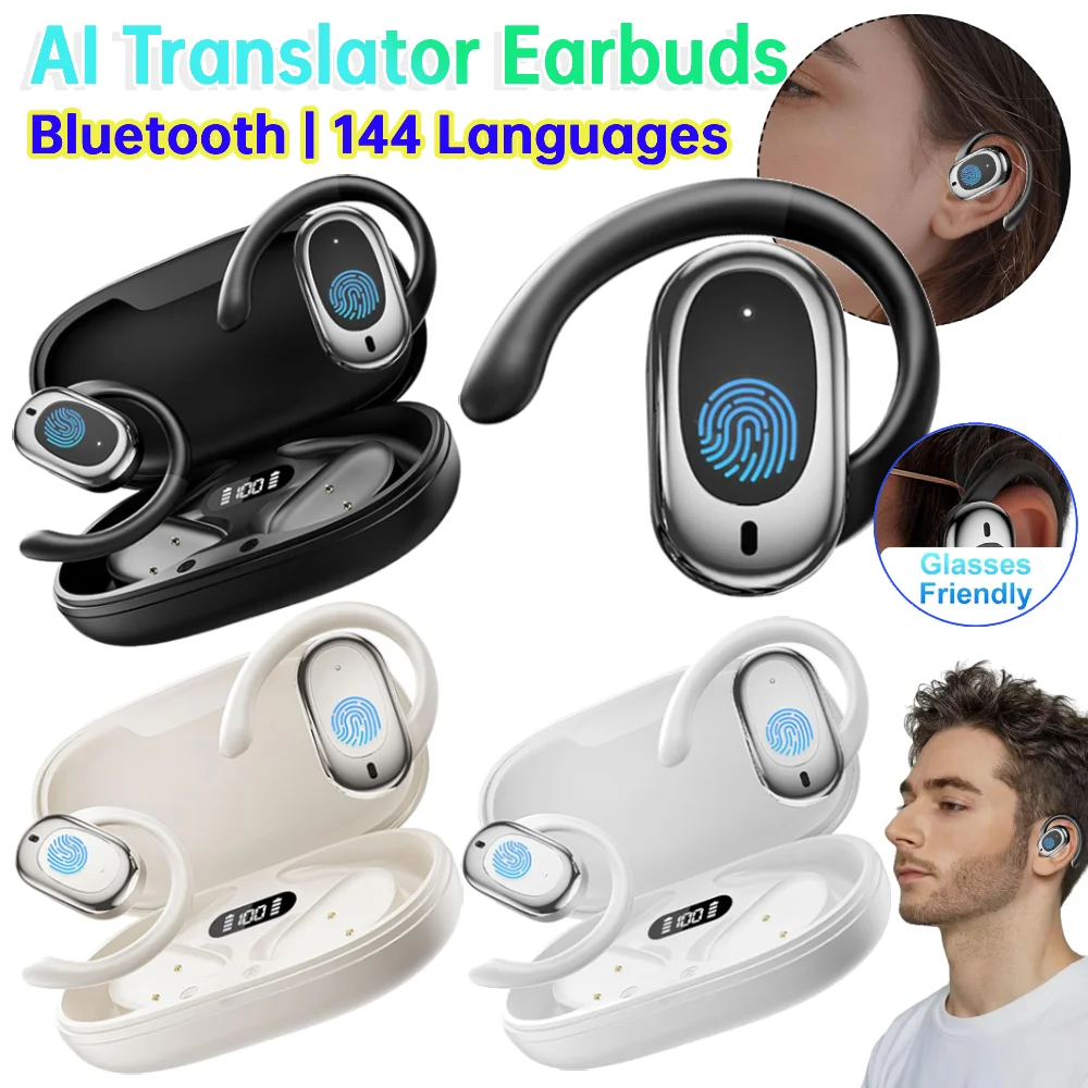 

M57 Наушники-переводчики 3-в-1 в реальном времени Bluetooth TWS Регулируемые 144 языков AI-переводчик Наушники Беспроводные вкладыши с открытыми наушниками