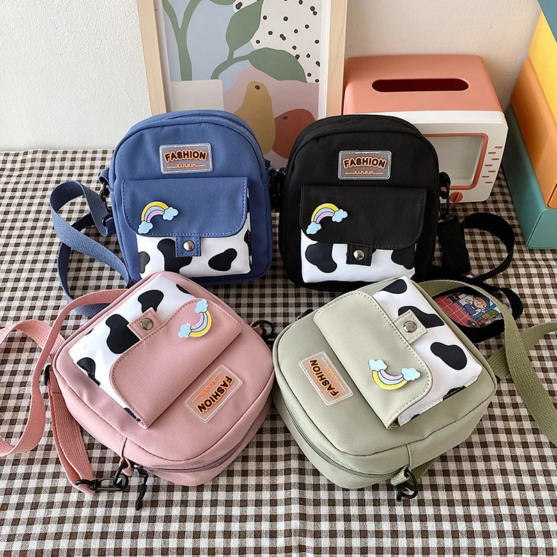 

Сумка через плечо для телефона Harajuku, нейлоновая милая маленькая сумка для женщин, квадратная маленькая сумка через плечо с коровьим узором, подходит для женщин, повседневного использования