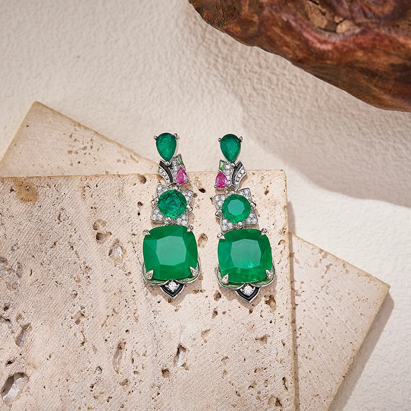 Multi-Color Gemstone Earrings, Gold Plated Symmetrical Floral Design, High Grade Elegant Jewelry For Women