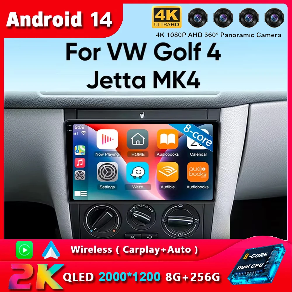 Car Radio Android 14 For Volkswagen VW Golf 4 IV 2004-2008 Jetta MK4 Classics Multimedia Player Carplay GPS Auto Stereo DSP SWC