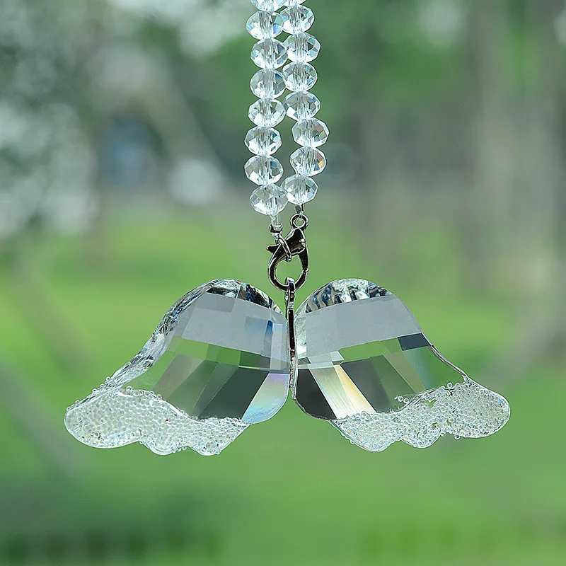 12 Colors Crystal Angel Wing Glass Angel Car Pendant Ornament Suncatcher Hanging Trim Christmas Gift Home Wedding Decor