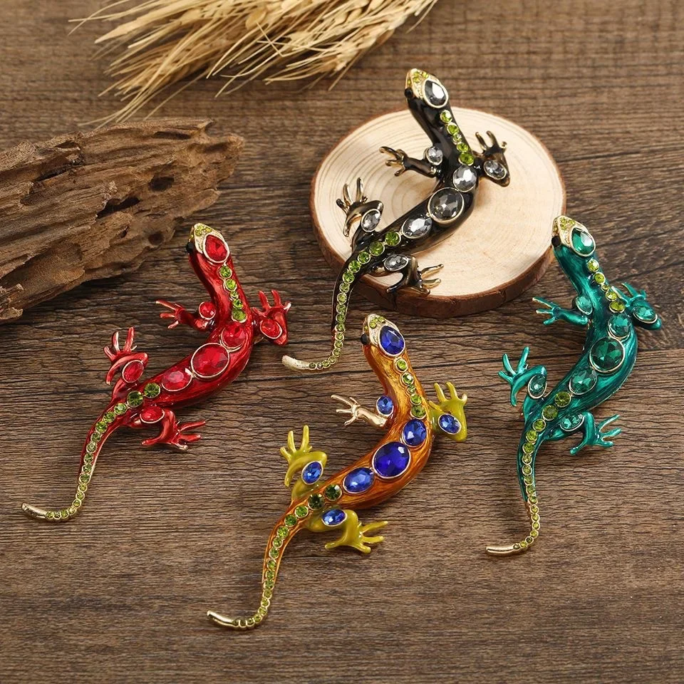 

Colorful Inlaid Rhinestone Gecko Brooch Women's Four Claw Snake Crystal Large Pin Party rhinestones Clothing Backpack Badge