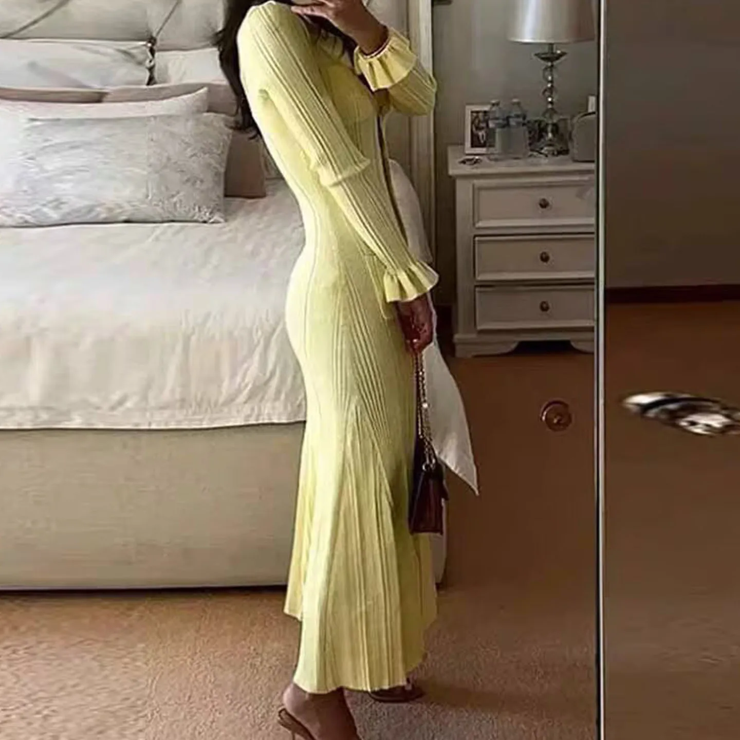 Ele Long Sve Dr with Stand Collar Single Button Personali Women's Faion Autumn New Arrival Z Ladies Dr