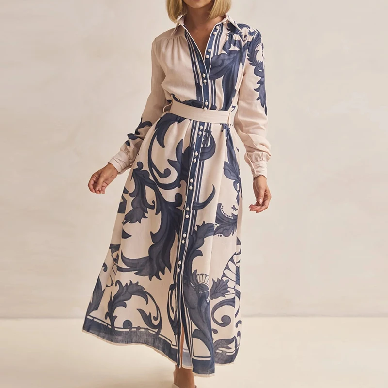 

Элегантное плиссированное вечернее платье с лацканами, модные свободные длинные платья контрастного цвета, повседневное однобортное платье с длинным рукавом