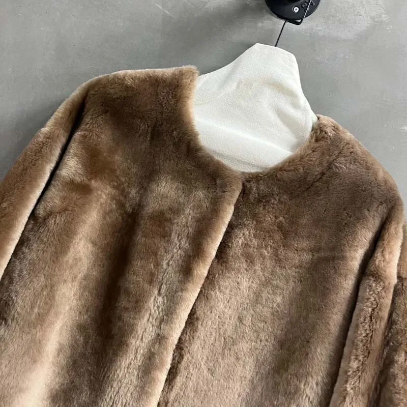 long length women coat winter 2025 new fashion o-neck collar clothes Merino wool natural real sheep fur
