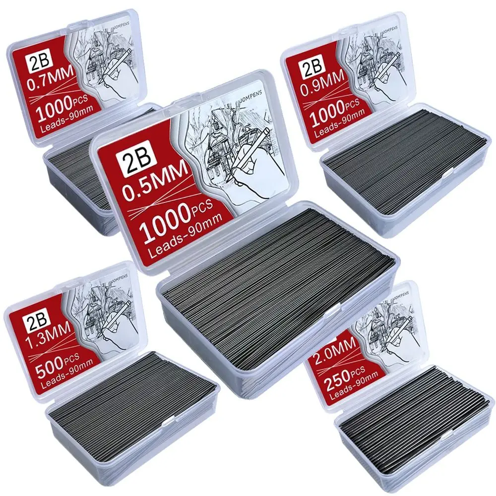 

250/500/1000PCS 0.5/0.7/0.9/1.3/2.0mm Automatic Pencil Refill 90mm Length Black Mechanical Pencil Lead Graphite Erasable