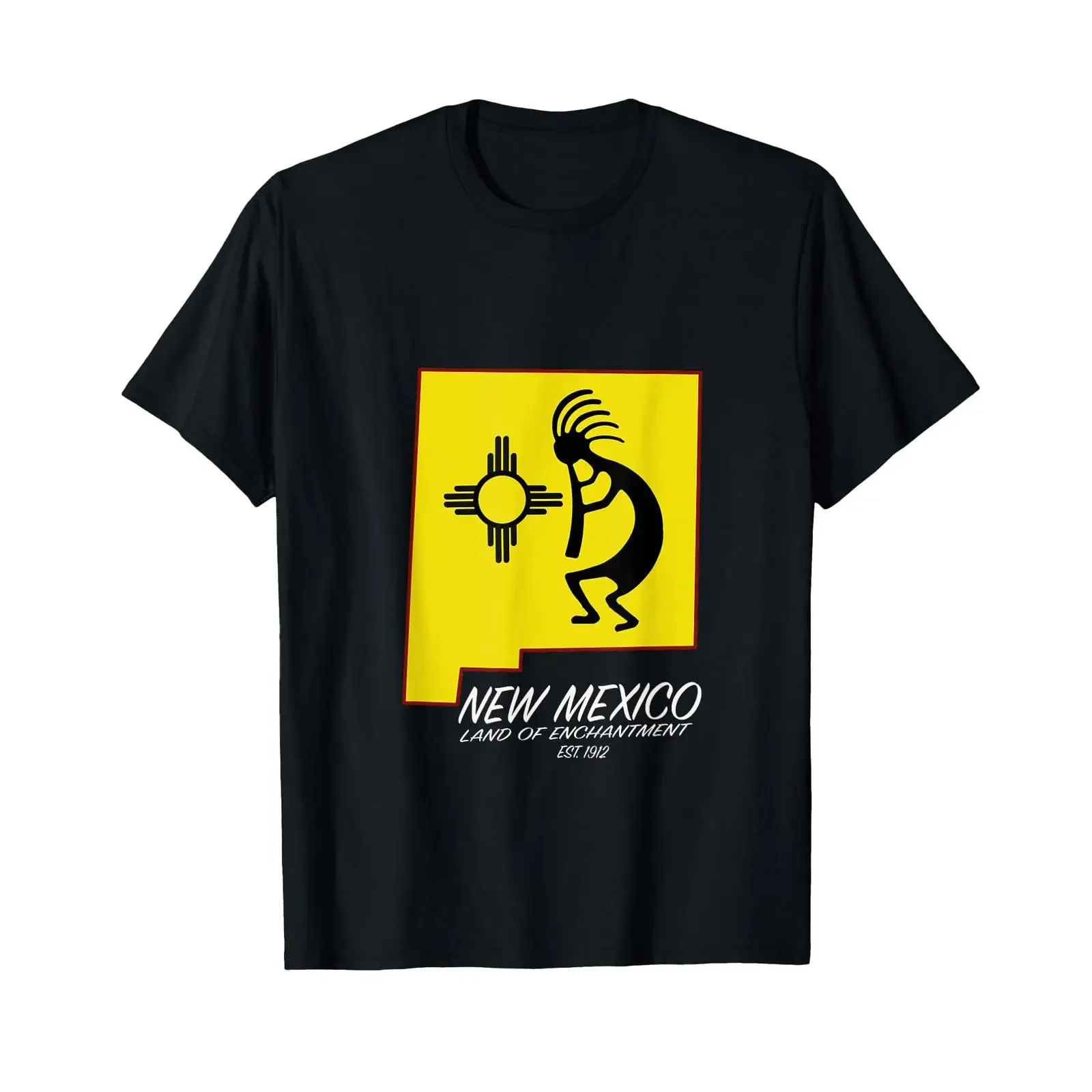 New Mexico Land of Enchantment Kokopelli Dancer Zia Symbol T Shirt vintage Washed fashion Casual homme Stretched Slightly