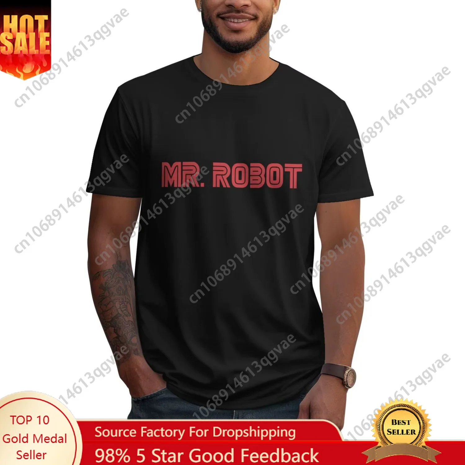 

Mr Robot Print Casual Cotton Tee for Men Women Cool Streetwear Funny Top Comfortable and Breathable Short-sleeved Graphic Tee