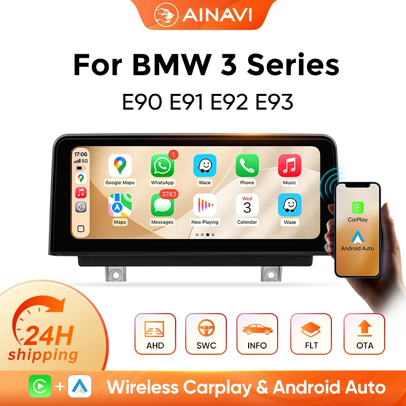 AINAVI Autoradio Linux per BMW Serie 3 E90 E91 E92 E93 HD 1920*720 Schermo Touch IPS Carplay Wireless Android Auto Audio SWC Lettore Multimediale per Auto BT5.0 MP5