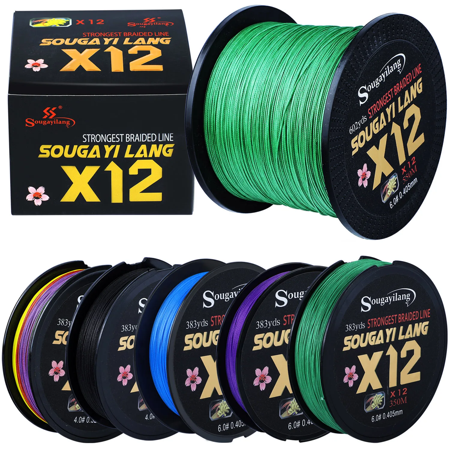 Sougayilang 12 Strands Braided Fishing Line  X12 150M 350M 550M PE Fishing Line 20-103LB Multifilament Fishing Line Smooth