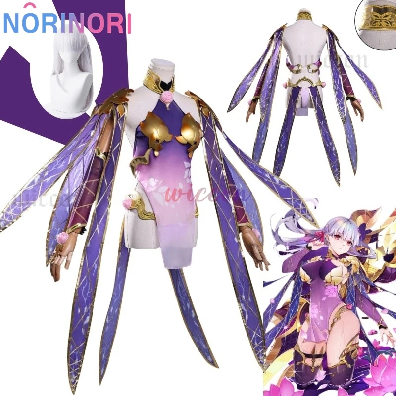 

Kama Cosplay Costume Game Fatee/Grandd Orderr Kama Second Ascension Purple-Gold Battle Robe Dress Wig Halloween Party For Women