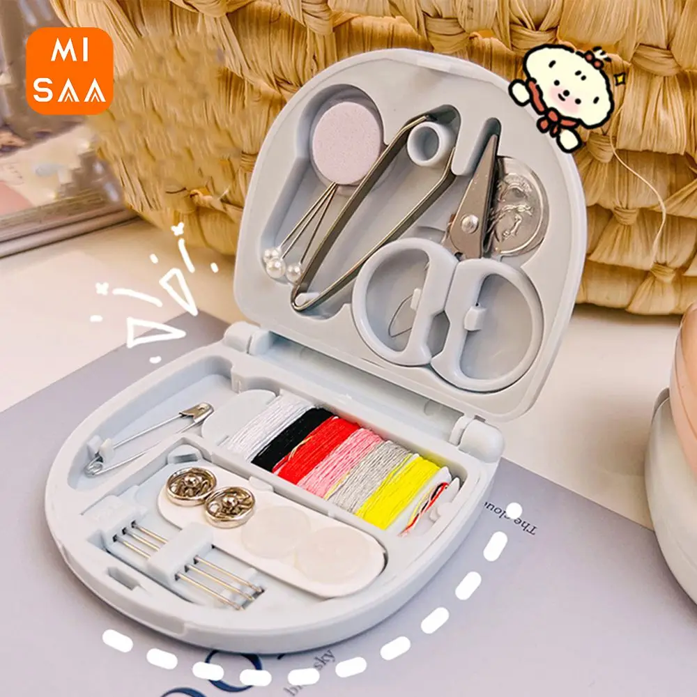 Sewing Kit Portable Travel Mini Plastic Gift Scissor Thimble Needle Threads Box Set Multi-function Handwork  Sewing Accessories