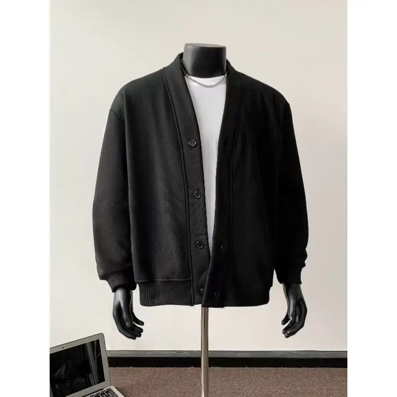 

Мужской осенний трикотажный джемпер свободного кроя с V-образным вырезом, модный брендовый топ для пар, версия Stand Edition, с дизайнерским карманом, защита от сминания