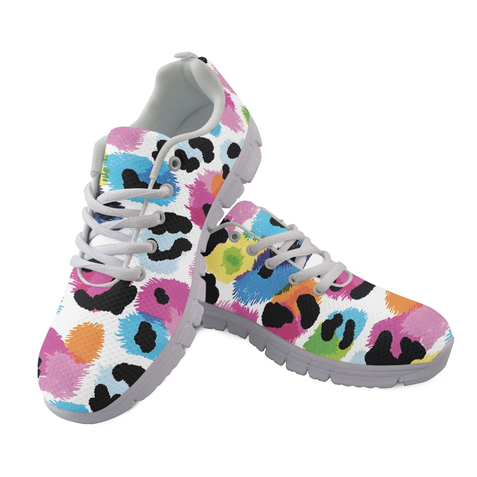 Coloranimal Leopard Print Lightweight Athletic Sneaker for Mens Mesh & EVA Sole Mens Lace Up Athletic Trainers for Running
