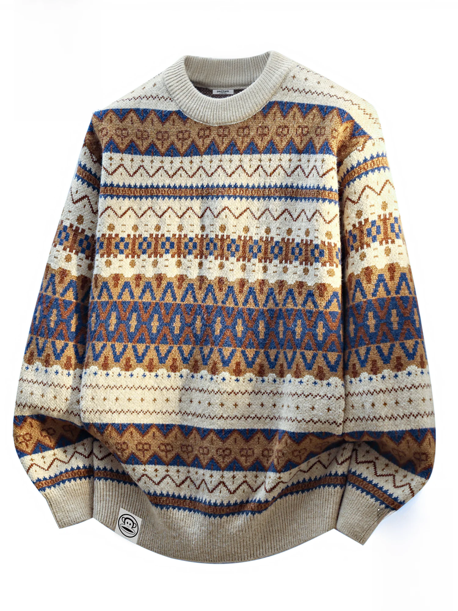 

Мужской зимний вязаный свитер Paul Frank: повседневный, свободный, комфортный, с круглым вырезом, теплый, модный, с геометрическим узором