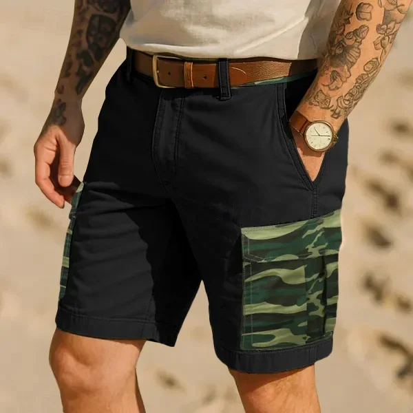 

2025 New Fashion Summer Men's Vintage Outdoor Camouflage Knee Length Shorts Casual Trendy Bassic Simple Shorts Male Clothes