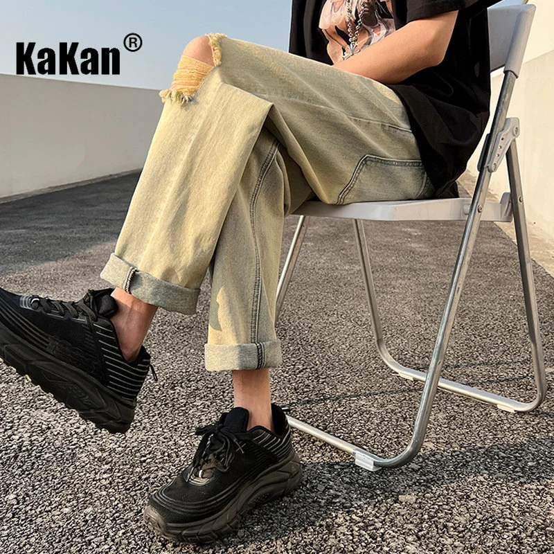 

Kakan - European and American New Men's Loose Straight Leg Jeans, Vintage Washed Old Worn Long Jeans K24-ASN716