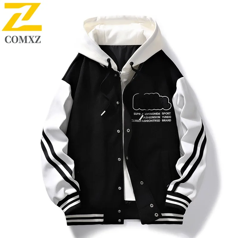 

COMXZ 2025, мужская повседневная модная куртка с капюшоном, весенняя студенческая бейсбольная молодежная рабочая одежда в студенческом стиле, легкое пальто