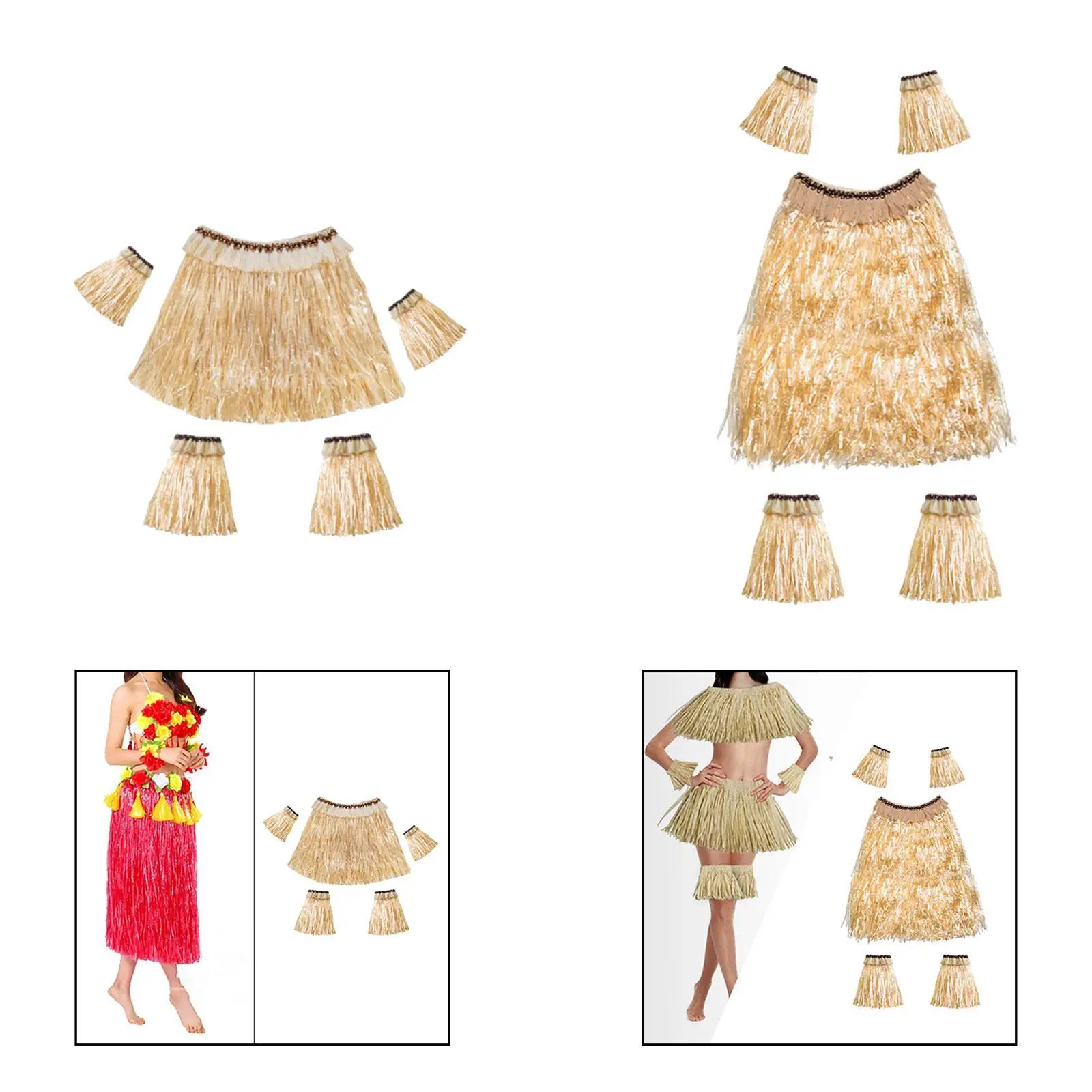 

Hawaiian Fancy Dress Grass Skirt Set Accessory for Stage Performances Sturdy