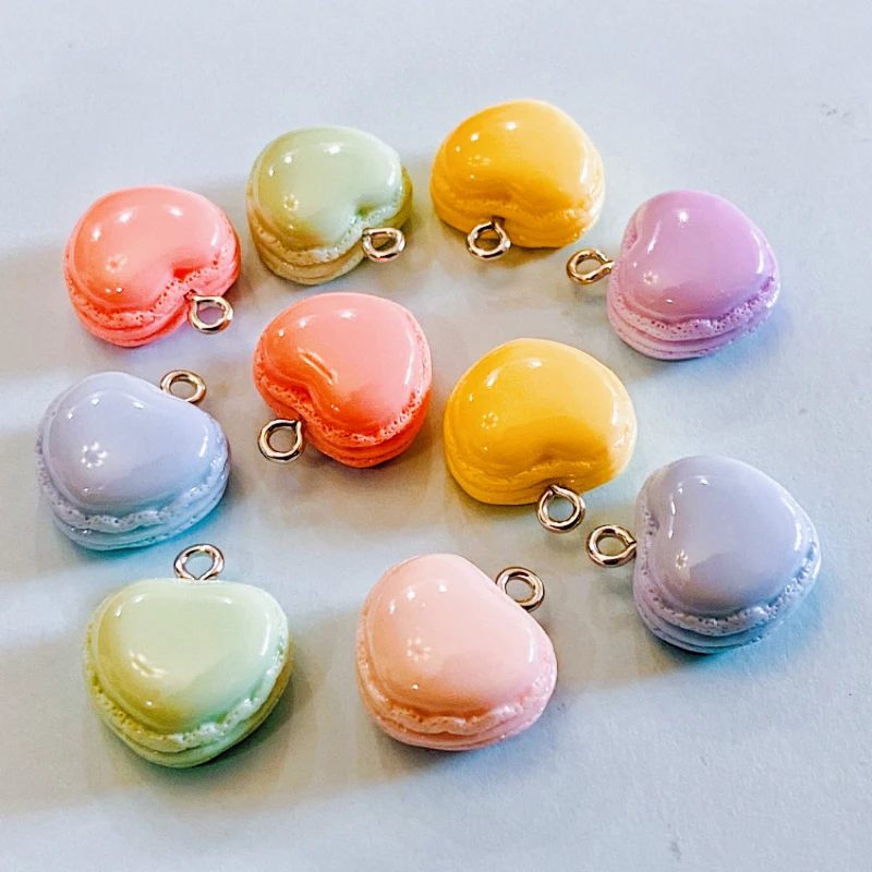 10pcs Cute Macaron Heart Hamburger Resin Charms For Jewelry Making Necklace Keychain Earrings Pendants DIY Supplies Accessories