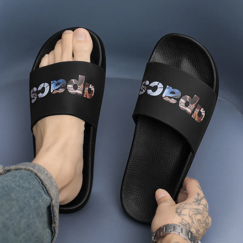 Summer Men Slippers Trend Print Slides Outdoor Clogs Beach Slippers Flip Flops Male Casual Indoor Home Slides Bathroom Shoes 45