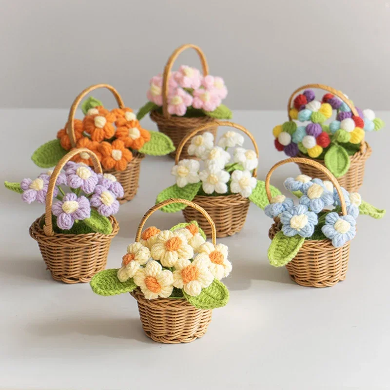 knitted Flower Potted Creative Crochet Flowers Cute Hand Woven Plant Finished Woven Flowers Office Home Decor