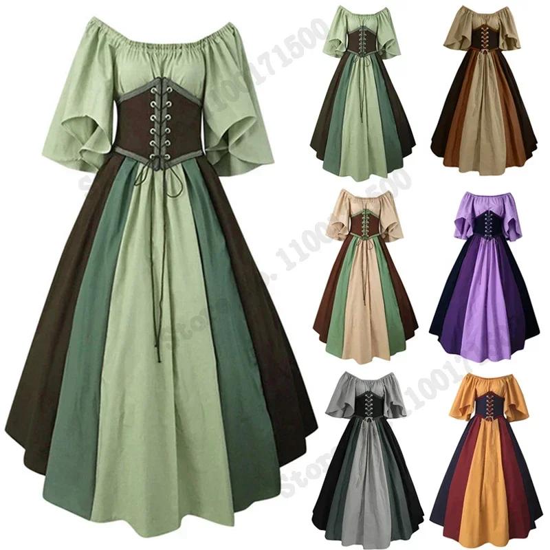 

Palace Medieval Costume Women Christmas Dress Vintage Victoria Lace Up Carnival Party Long Robe Cosplay Fancy Clothing MN1