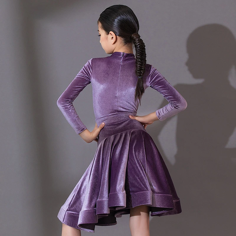 Kid's Latin Dance Dress Performance Practice Clothes Rules Competition Dance Split Suit Girl's Tango Waltz Samba Costume VBH920