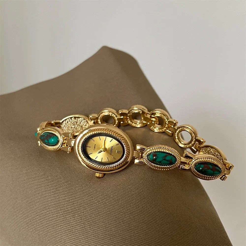 New Colored Gemstones Ladies Watch Elegant Luxury Wristwatch Oval Gift Bracelet Watch