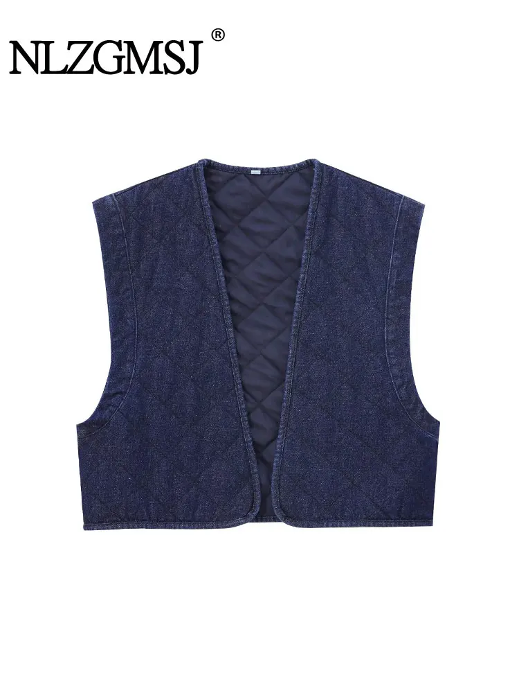 TRAF 2024 Autumn Women Vest Coat Fashion Denim Vests for Women Sleeveless Jacket Streetwear Casual Waistcoat Top