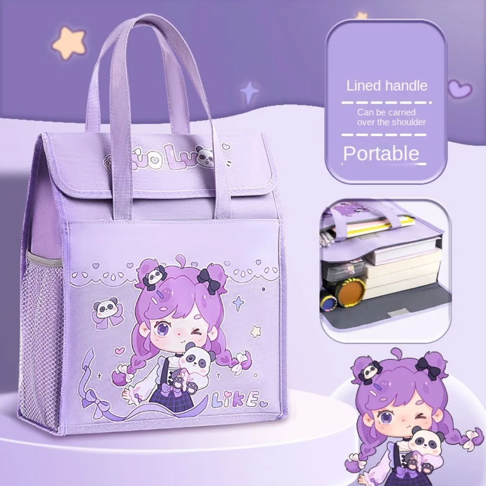 Multifunction Cartoon Tote Tutorial Bag Large-capacity Handheld Capybara Tote School Bag Side Mesh Pocket Portable