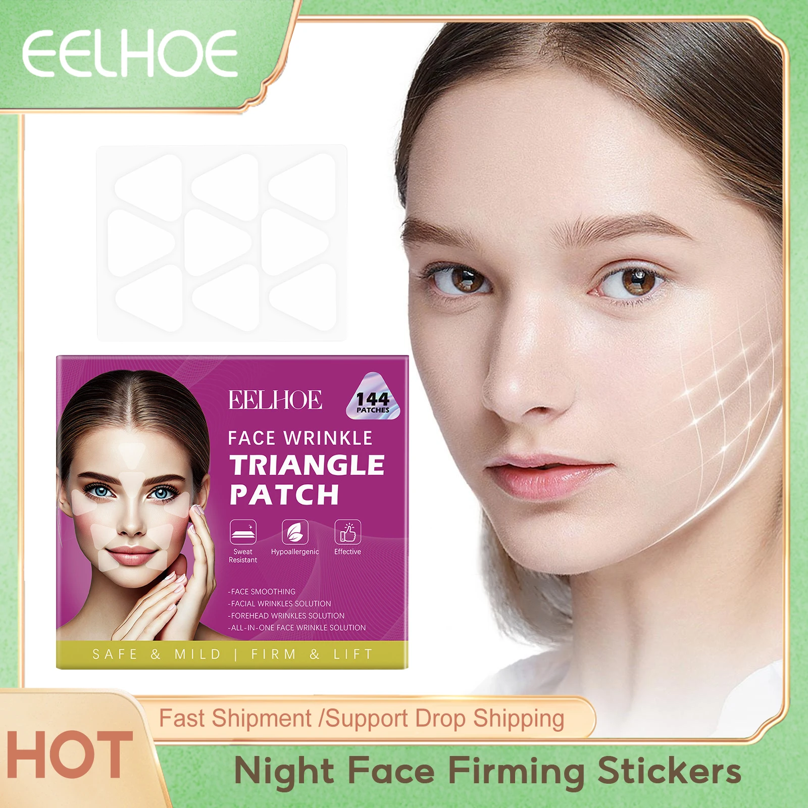Eelhoe Night Face Firming Stickers Reducing W-rinkle Waterproof Tape Keep Lifting Anti A-ging Invisible Neck Tightening Patches