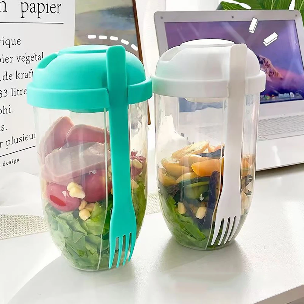 1PC Portable Bottle Salad Container With Fork Bottle-Shaped Bento Salad Bowl For Lunch Salad Box Salad Bowl Cereal Cup Fitness